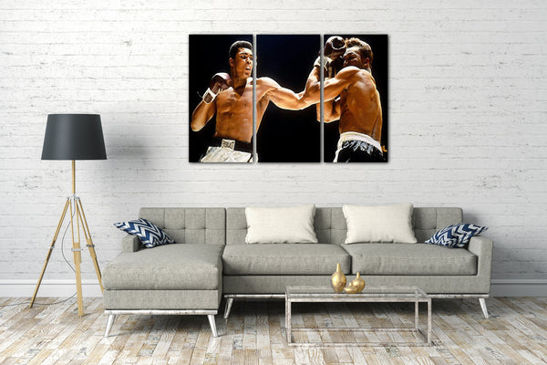 Leinwandbild Muhammad Ali im Ring linker Upper Cut farbig