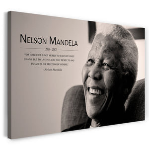 Leinwandbild Nelson Mandela im Sessel lachend Zitat Freiheit Weisheit