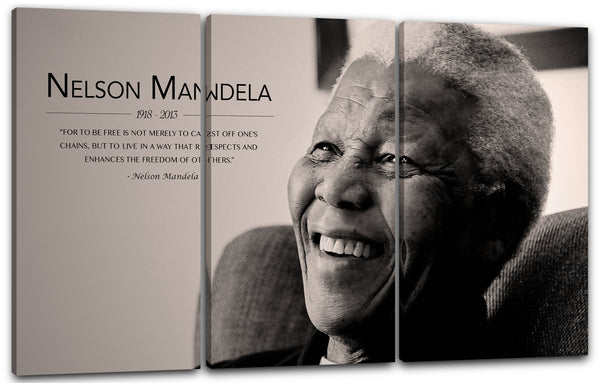 Leinwandbild Nelson Mandela im Sessel lachend Zitat Freiheit Weisheit