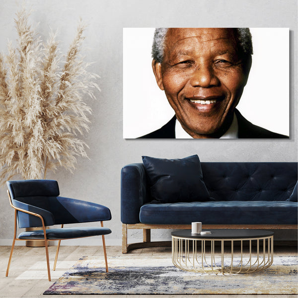 Leinwandbild Nelson Mandela Portrait lächelnd weisser Hintergrund