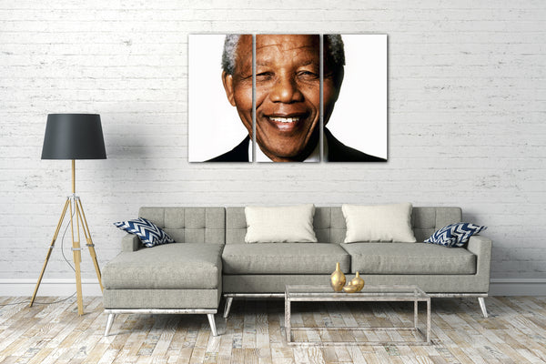 Leinwandbild Nelson Mandela Portrait lächelnd weisser Hintergrund