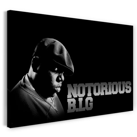 Leinwandbild Notorious BIG Biggie Smalls mit Baskenmütze Schriftzug rechts