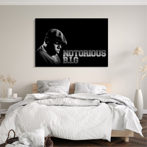 Leinwandbild Notorious BIG Biggie Smalls mit Baskenmütze Schriftzug rechts