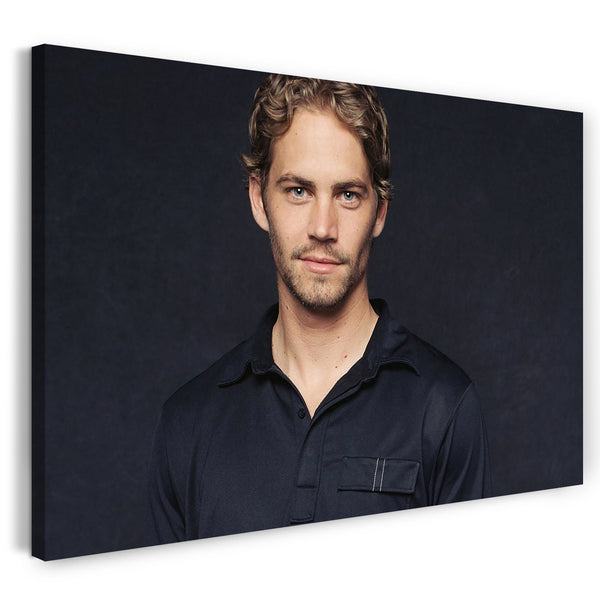 Leinwandbild Junger Paul Walker blaues Satin-Hemd und Hintergrund