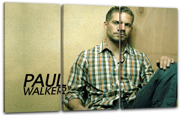 Leinwandbild Paul Walker cooler Blick sitzend an gelber Wand