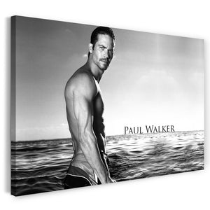Leinwandbild Paul Walker im Meer sexy Oberkörper frei schwarz-weiß