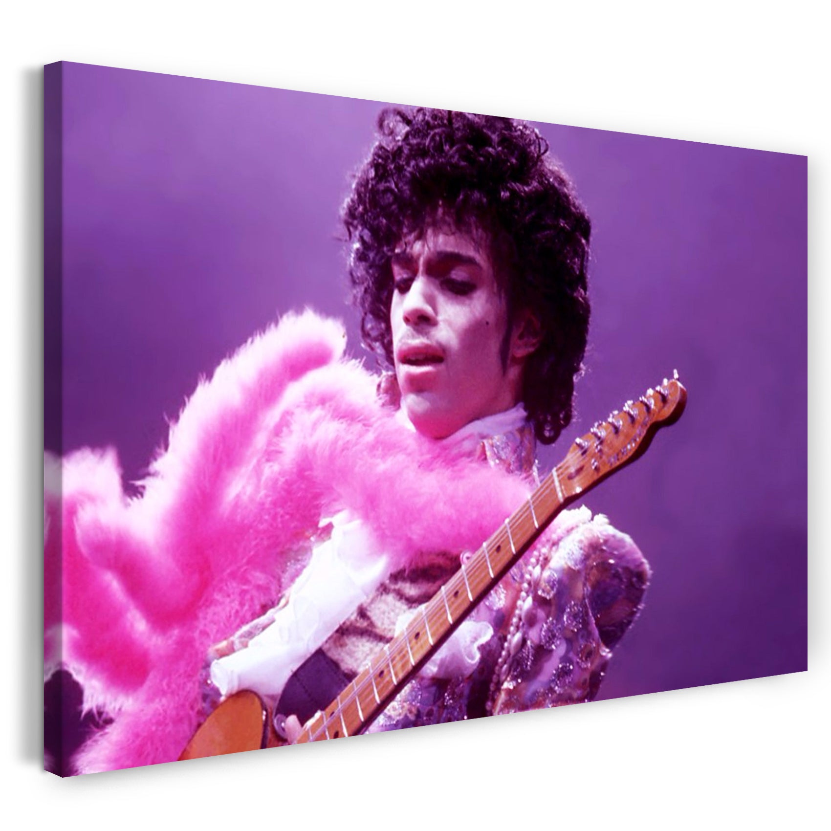 Leinwandbild Prince mit Gitarre pink rosa Schal purple rain