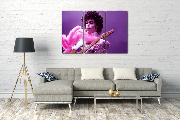 Leinwandbild Prince mit Gitarre pink rosa Schal purple rain