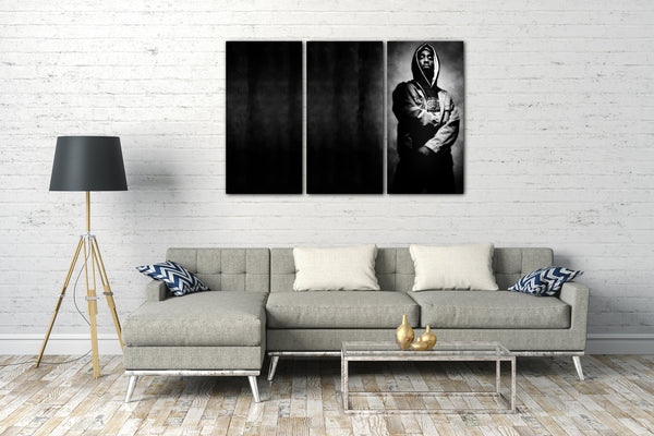 Leinwandbild Tupac 2Pac Shakur in cooler harter Pose mit Jeans-Jacke und Kapuzen-Pulli