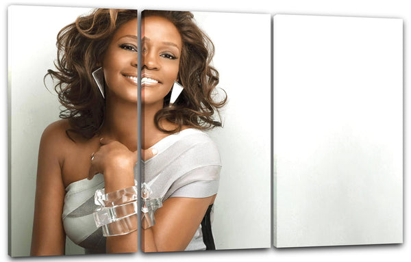 Leinwandbild Whitney Houston sexy lachend silber Kleid eine Schulter frei
