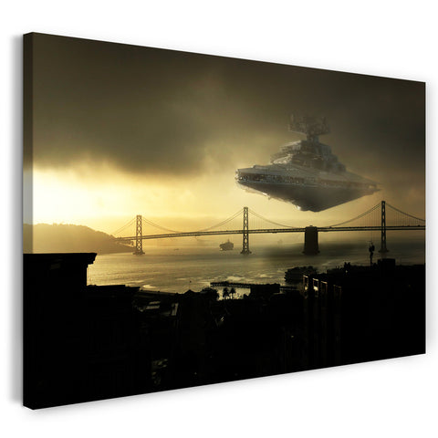 Leinwandbild Star Wars Sternzerstörer über Golden Gate Bridge