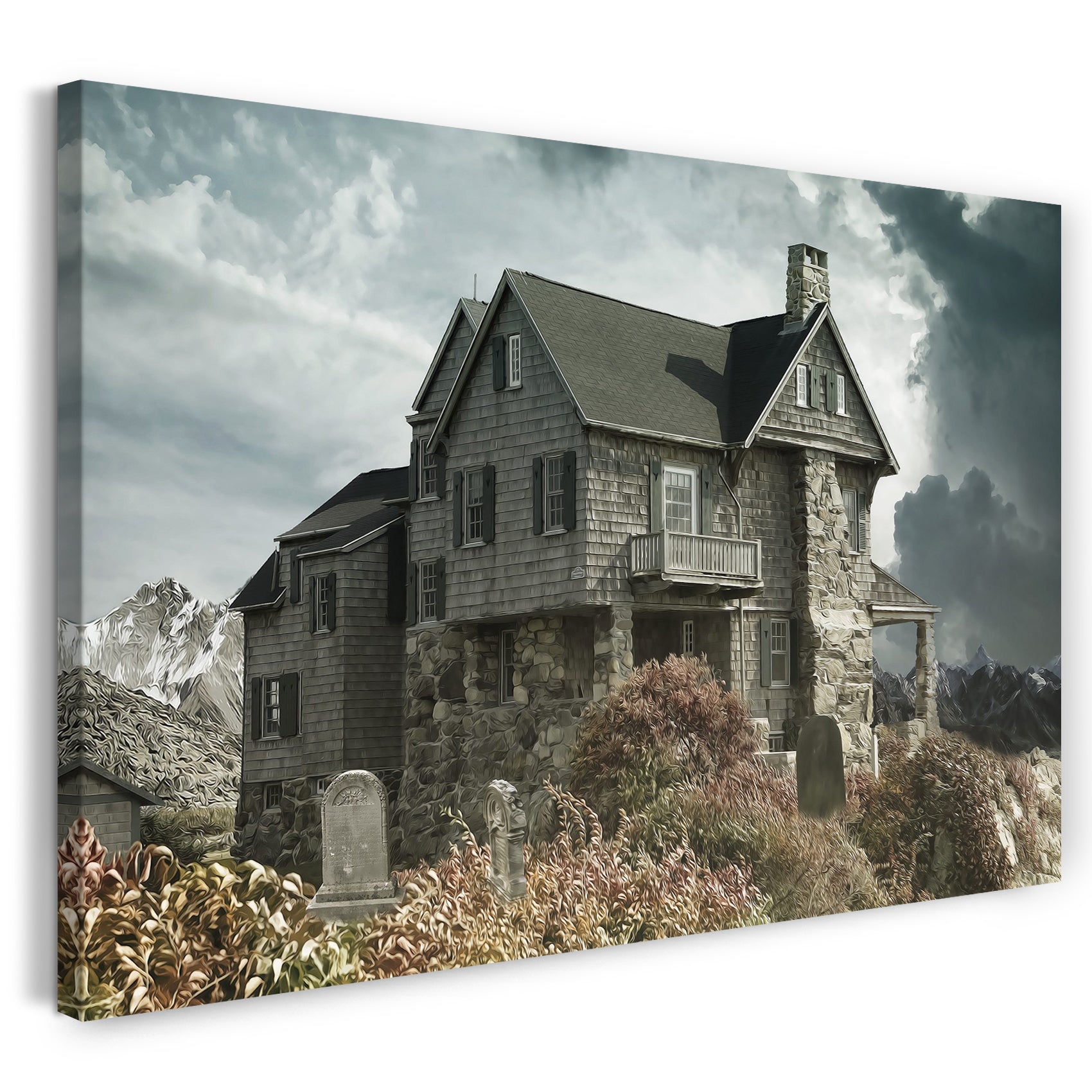 Leinwandbild Fantasy Haus gruselig spooky neben Friedhof Gothic