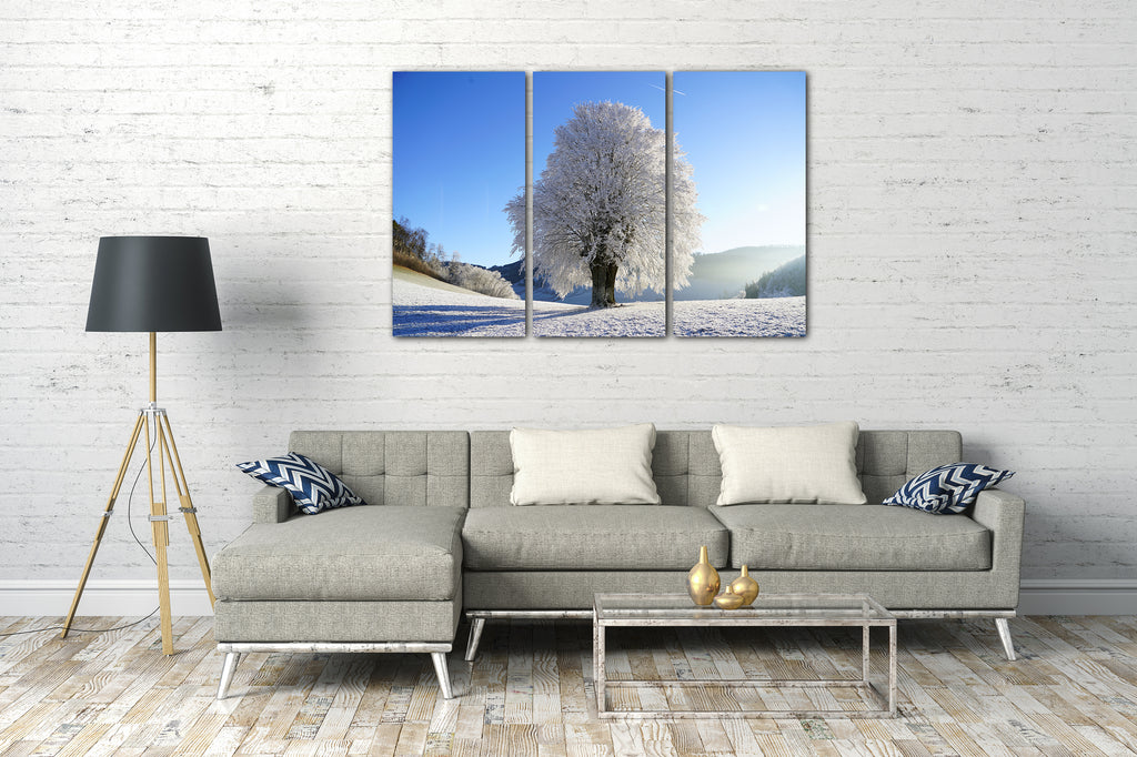Kunstdruck klar Baum Äste Winter – bla vereist Paintings Himmel weißer Schnee-Landschaft in Printed