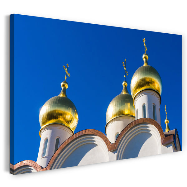 Leinwandbild Vier goldene Türme einer Kirche (wahrscheinlich orthodox)