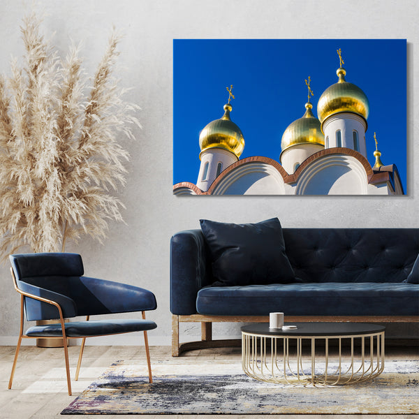 Leinwandbild Vier goldene Türme einer Kirche (wahrscheinlich orthodox)