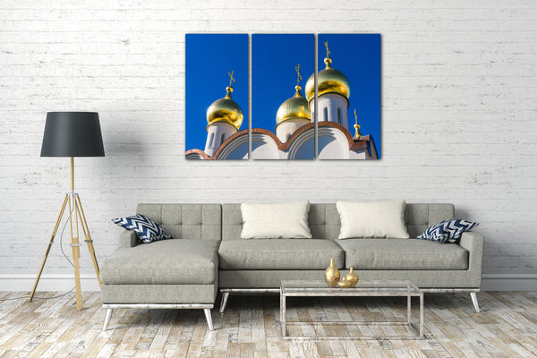 Leinwandbild Vier goldene Türme einer Kirche (wahrscheinlich orthodox)