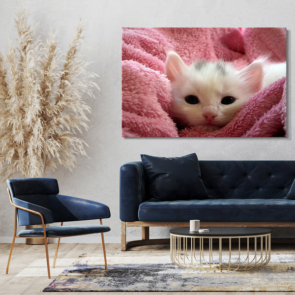 Leinwandbild Katzenbaby in Decke eingehüllt süß Katzenbilder