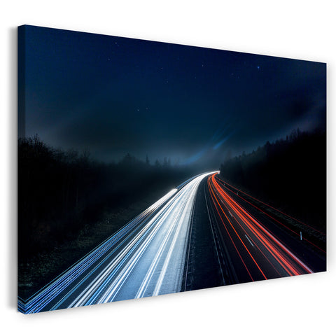 Leinwandbild Autolichter in der Nacht auf Autobahn