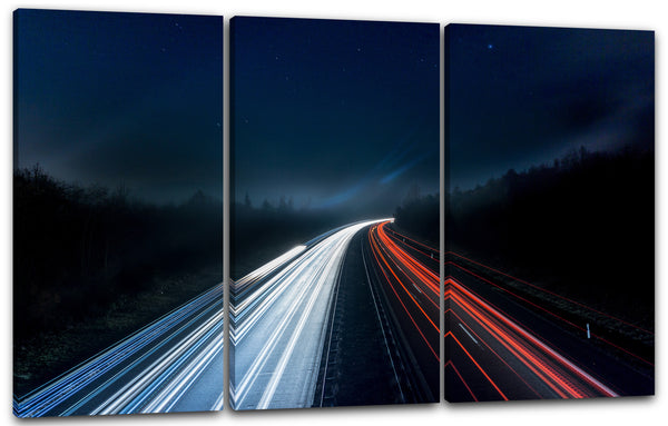 Leinwandbild Autolichter in der Nacht auf Autobahn