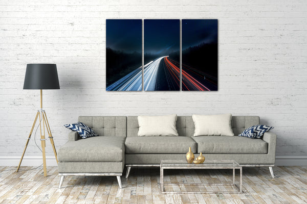 Leinwandbild Autolichter in der Nacht auf Autobahn