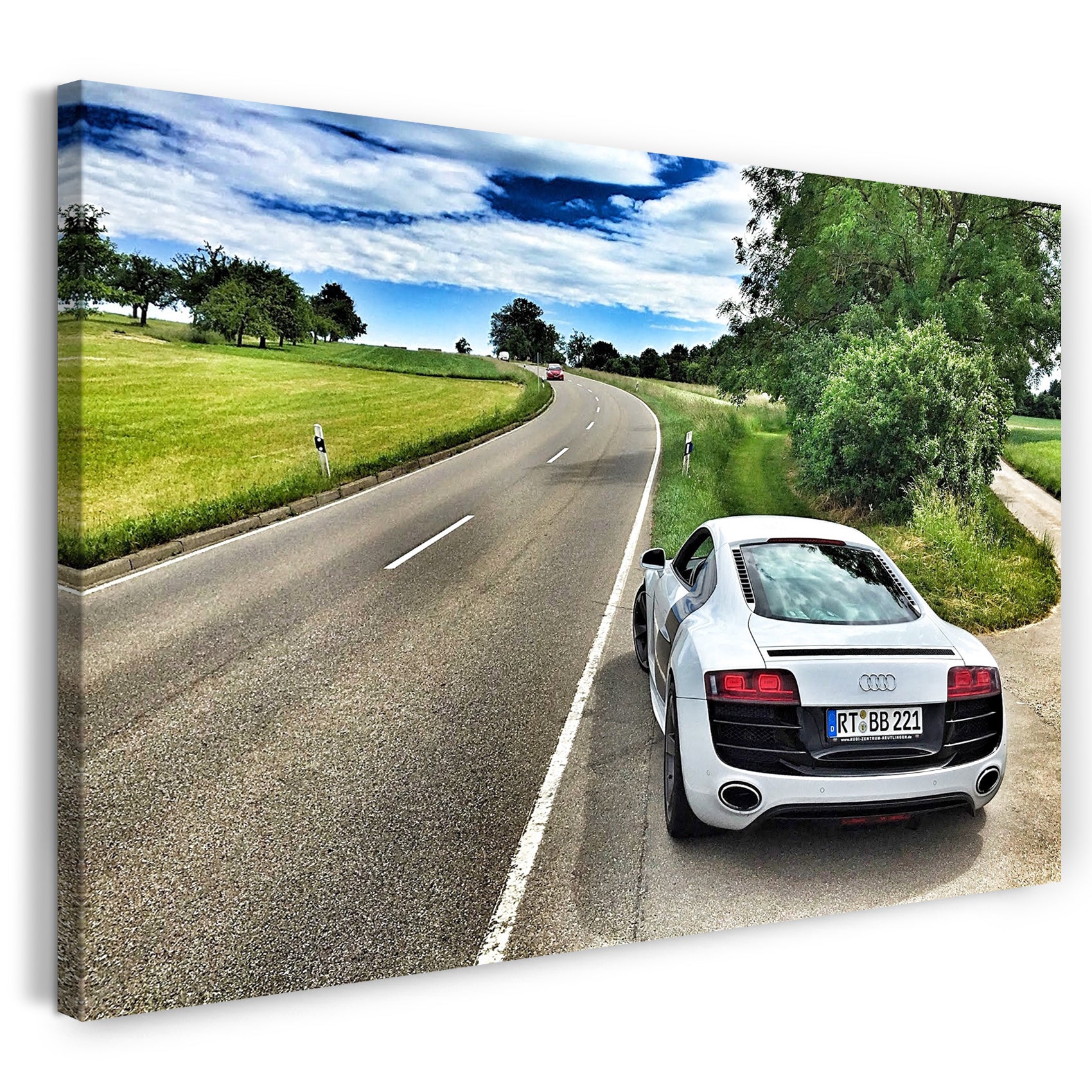Leinwandbild Auto Bilder Sportwagen weiß auf der Autobahn