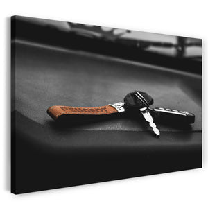 Leinwandbild Autobilder Autoschlüssel mit braunem Leder-Anhänger
