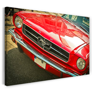 Leinwandbild Autobilder Ford Mustang rot Nahaufnahme vorne