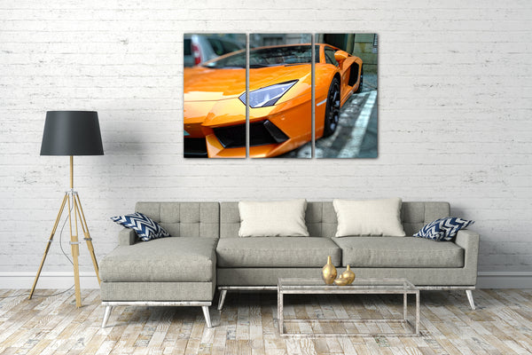 Leinwandbild Auto Bilder Sportwagen Gallardo gelb-orange