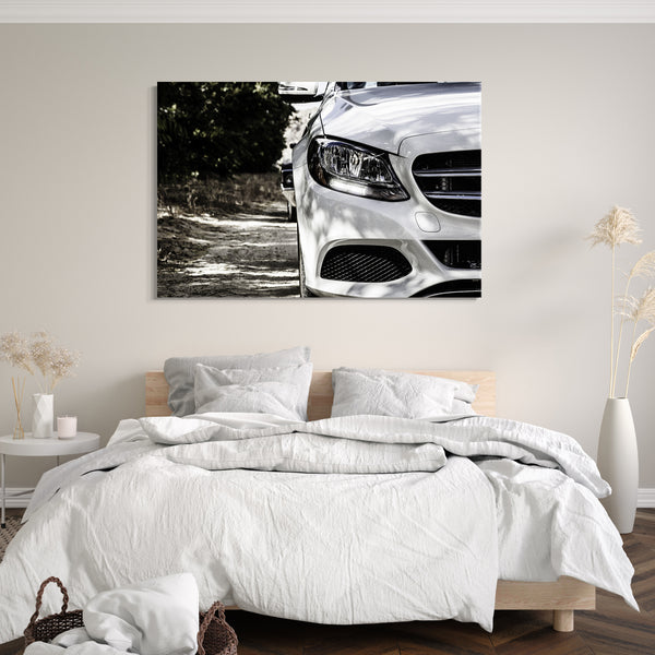 Leinwandbild Autobilder Sportwagen Coupe weiß rechtes Vorderlicht