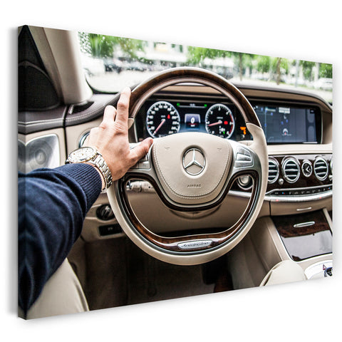 Leinwandbild Autobilder Sportwagen Innenraum Hand auf Lenkrad