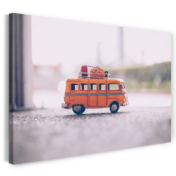 Leinwandbild Autobilder Miniatur Bulli orange