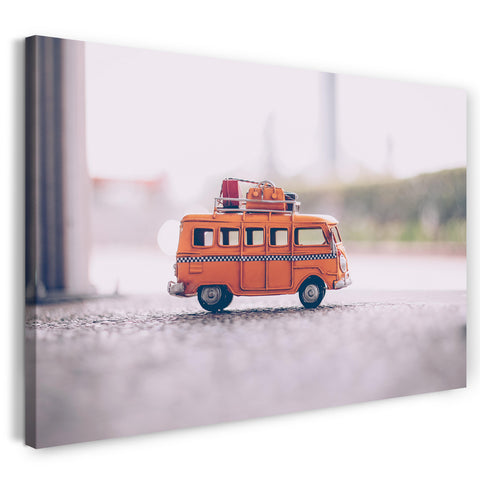 Leinwandbild Autobilder Miniatur Bulli orange