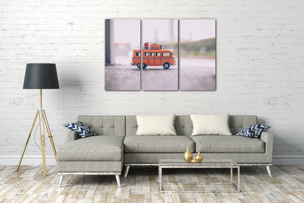Leinwandbild Autobilder Miniatur Bulli orange