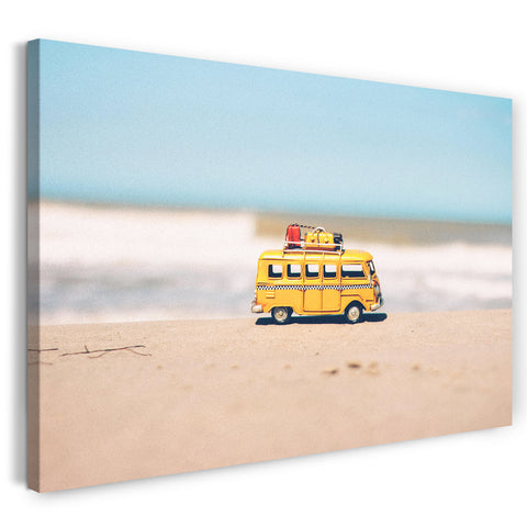 Leinwandbild Autobilder Miniatur Bulli gelb