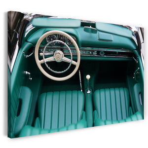 Leinwandbild Autobilder US-Oldtimer miti grünem Leder