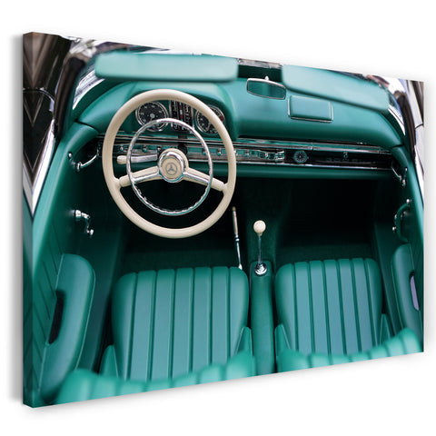 Leinwandbild Autobilder US-Oldtimer miti grünem Leder