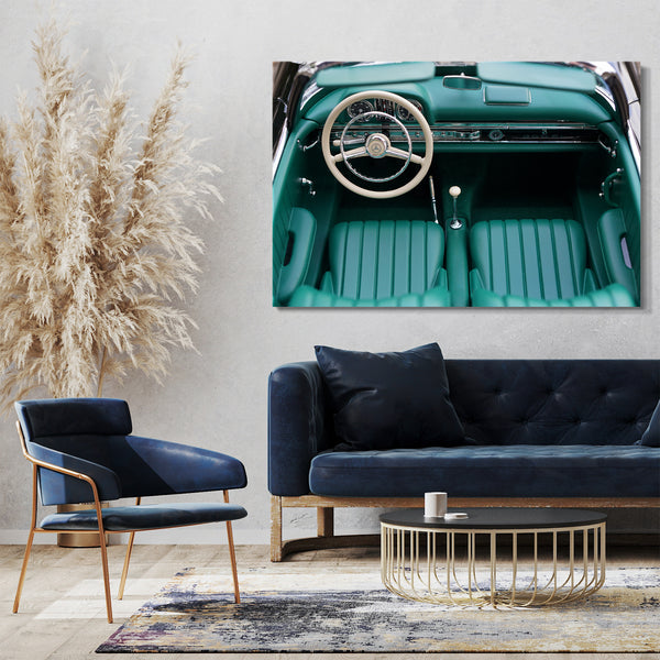 Leinwandbild Autobilder US-Oldtimer miti grünem Leder