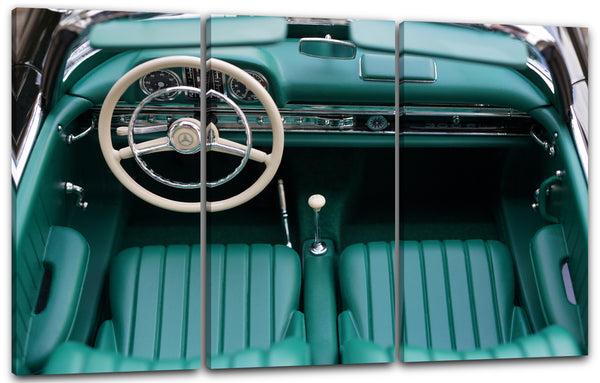 Leinwandbild Autobilder US-Oldtimer miti grünem Leder