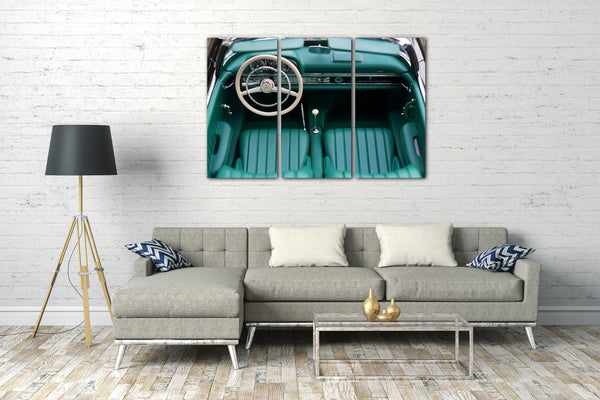 Leinwandbild Autobilder US-Oldtimer miti grünem Leder