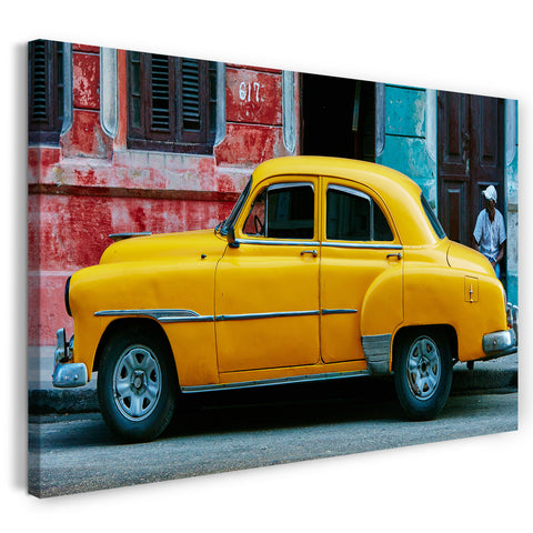 Leinwandbild Autobilder Gelber Oldtimer Havana