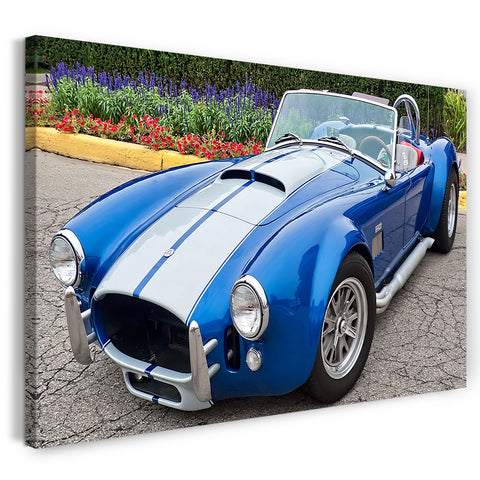 Leinwandbild Autobilder Oldtimer blau-Metallic Rennsport