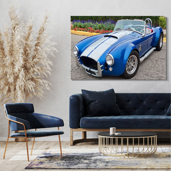 Leinwandbild Autobilder Oldtimer blau-Metallic Rennsport