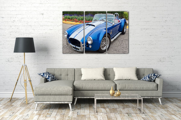 Leinwandbild Autobilder Oldtimer blau-Metallic Rennsport