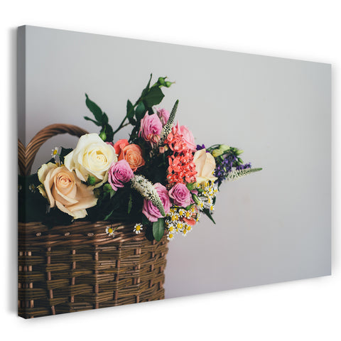 Leinwandbild Blumenbilder Blumenfotos Blumenstrauß in braunem Flecht-Korb