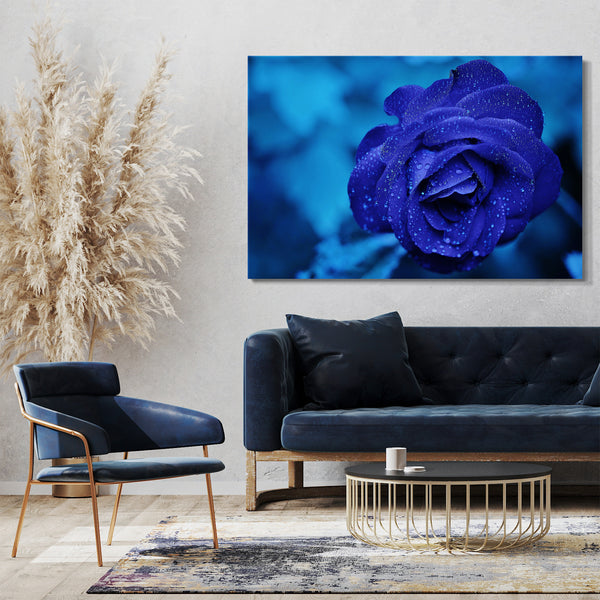 Leinwandbild Nahaufnahme Rose dunkel-blau vor hell-blauem Hintergrund