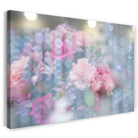 Leinwandbild Blumenbilder pink rosa Blüten hinter verschwommener Kulisse