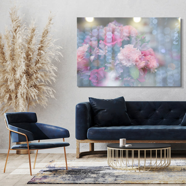 Leinwandbild Blumenbilder pink rosa Blüten hinter verschwommener Kulisse