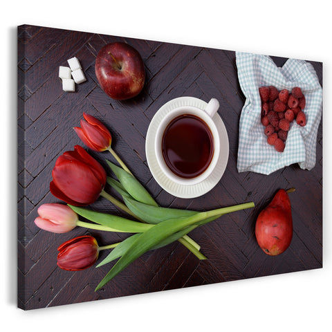 Leinwandbild Wandbild für Küchendeko, Komposition aus Früchten, Blumen etc.