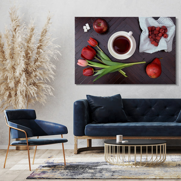 Leinwandbild Wandbild für Küchendeko, Komposition aus Früchten, Blumen etc.