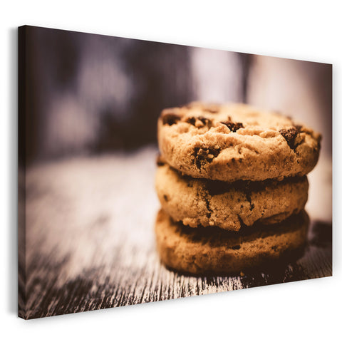 Leinwandbild Wandbild zur Küchendeko, drei Cookies aufeinander gestapelt